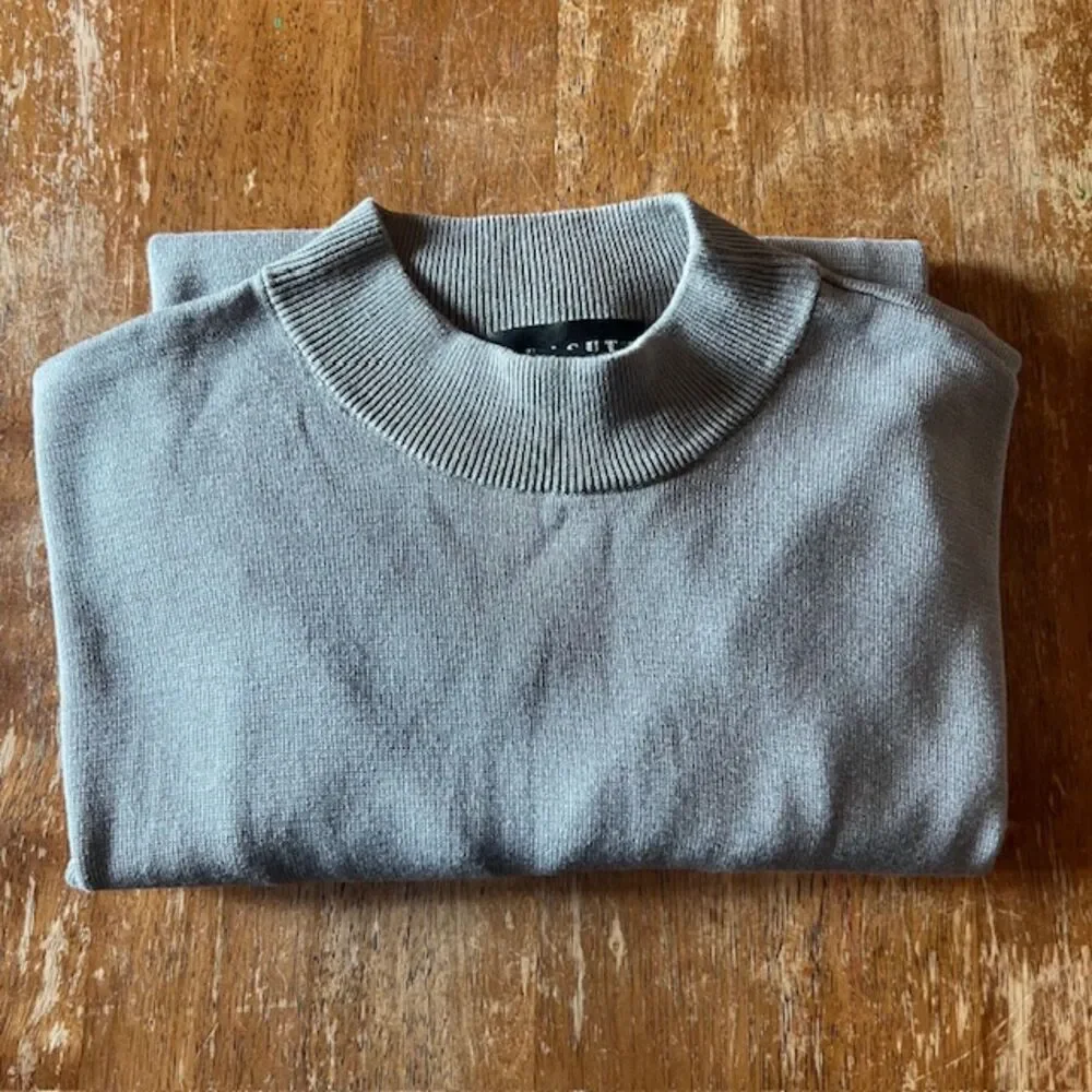 Silk Blend Baracuta Grey Mock Turtle Neck Knit Sweater
